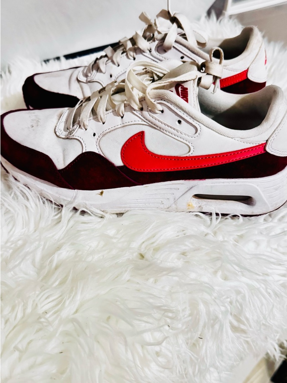 Nike White Sneakers with Red and Burgundy Accents